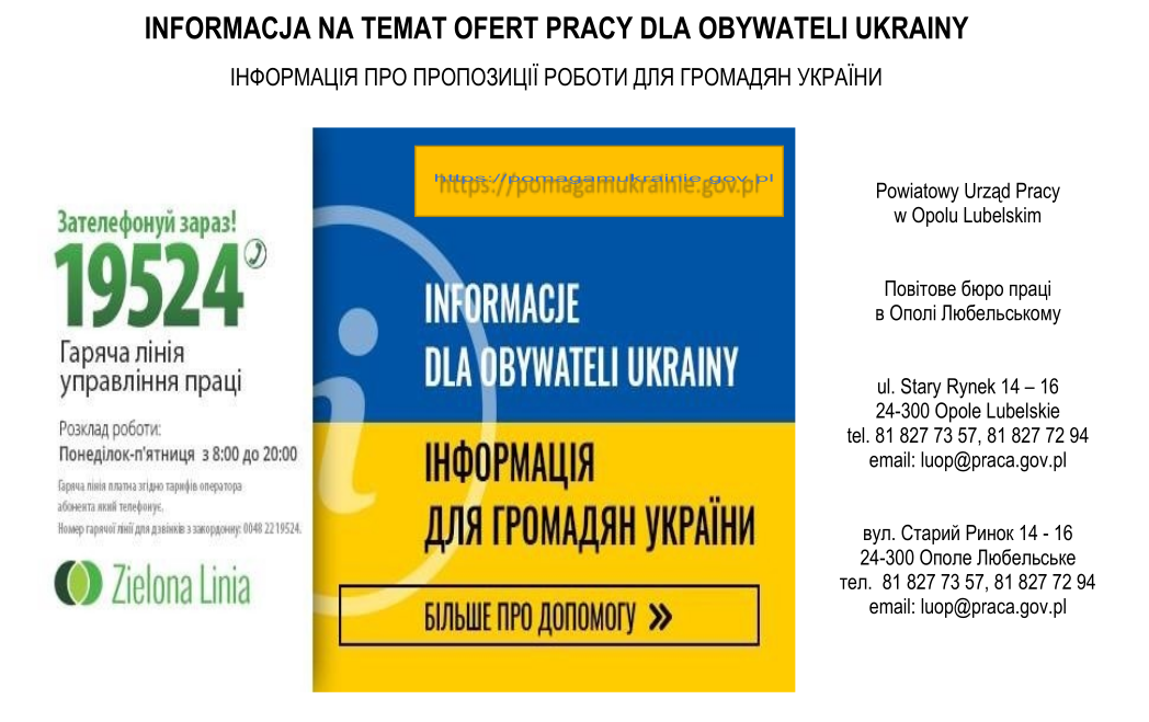 Informacja na temat ofert pracy dla obywateli Ukrainy