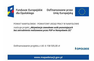 Zdjęcie artykułu Zmiana administratora danych osobowych w ramach projektu „Aktywizacja zawodowa osób pozostających bez zatrudnienia realizowana przez PUP w Namysłowie (II)”